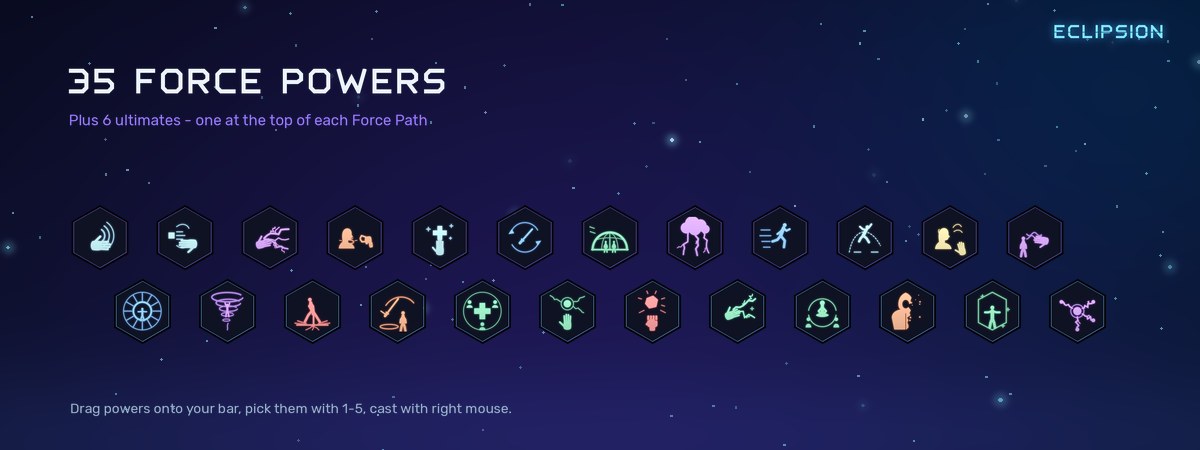 24 of the Force power icons in hexagon frames
